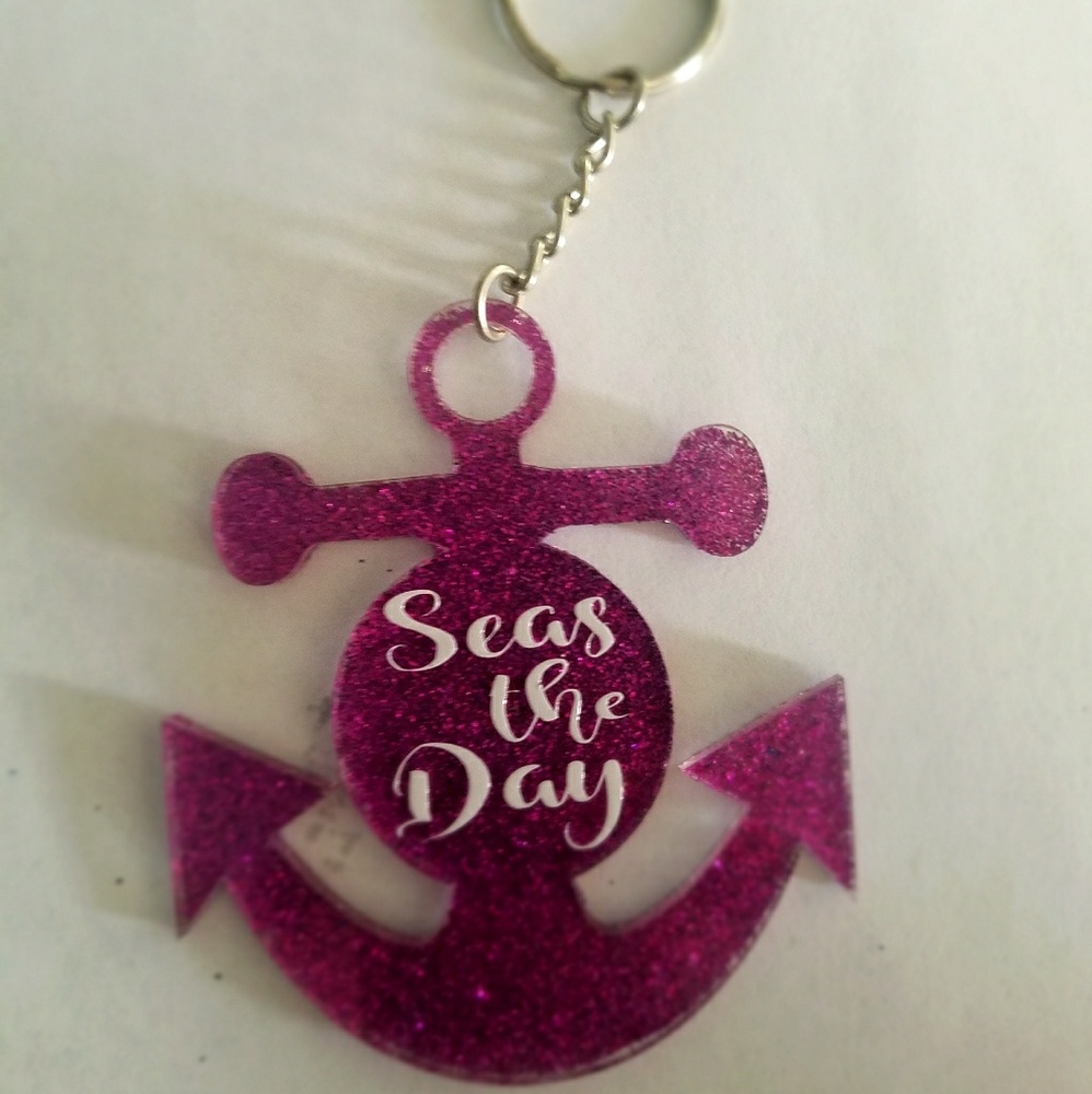 Seas The Day Anchor Glitter Keychain